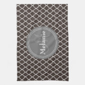 Monogrammed Brown White Moroccan Lattice Pattern Theedoek (Verticaal)