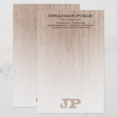 Monogrammed Brown Wood Board Plank Kijk Sjabloon Briefpapier (Voorkant / Achterkant)