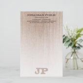 Monogrammed Brown Wood Board Plank Kijk Sjabloon Briefpapier (Staand voorkant)
