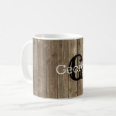Monogrammed Brown Wood Handsome Rustic Koffiemok (Voorkant links)