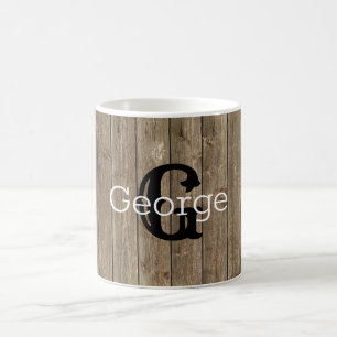Monogrammed Brown Wood Handsome Rustic Koffiemok