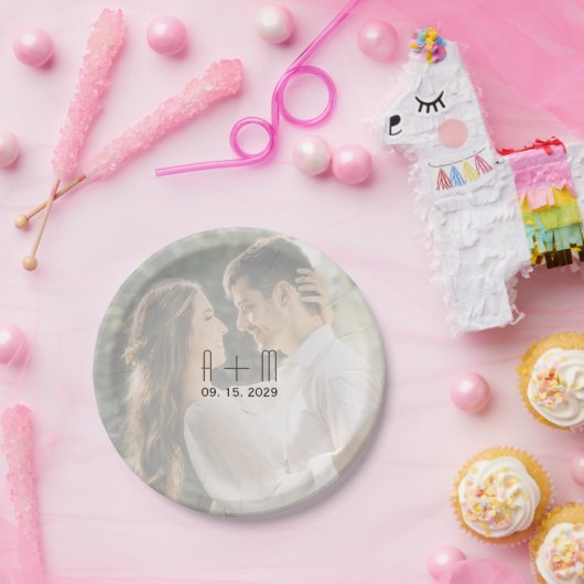 Monogrammed bruiloft foto Borden Papieren Bordje (Feest)