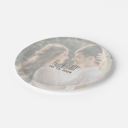 Monogrammed bruiloft foto Borden Papieren Bordje (Gekanteld)