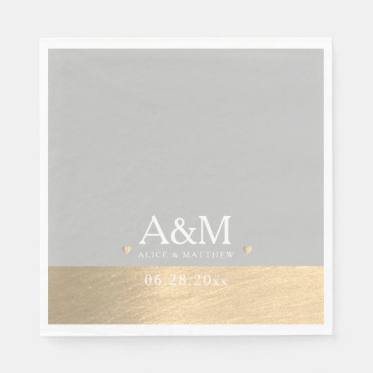 Monogrammed bruiloft speciale datum Faux Gold Chic Servet (Voorkant)