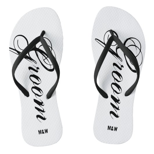 Monogrammed bruiloft teenslippers voor bruid en br (Voetbed)