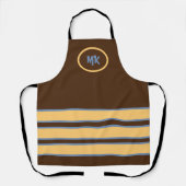 Monogrammed Bruin en geel stripte Apron Schort (Voorkant)