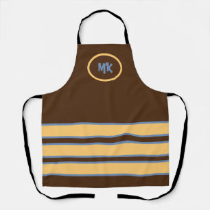 Monogrammed Bruin en geel stripte Apron Schort