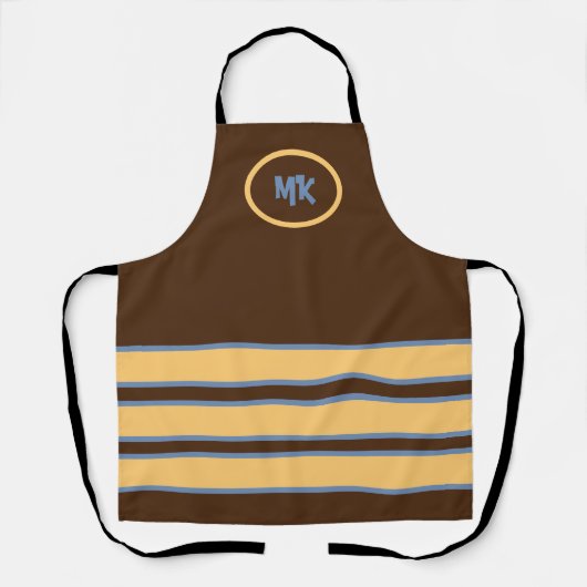 Monogrammed Bruin en geel stripte Apron Schort (Voorkant)