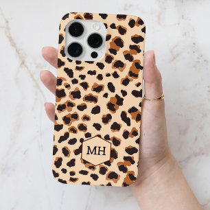 Monogrammed Bruin Luipaard Patroon Modern Chic iPhone 15 Pro Max Hoesje