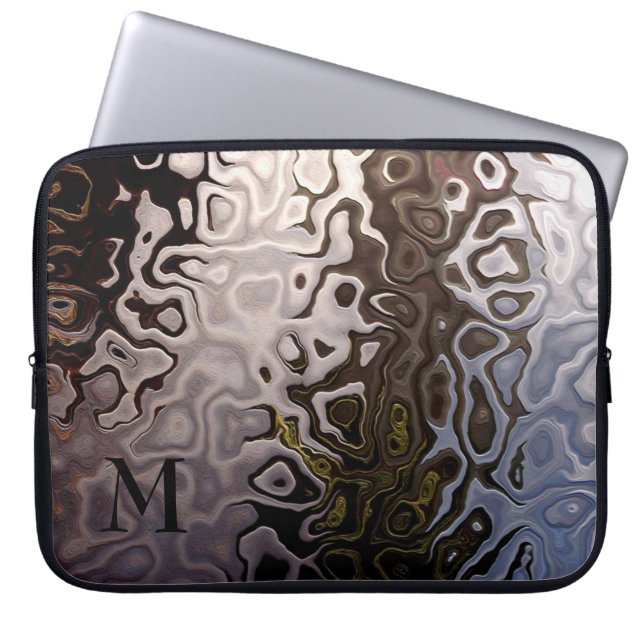 Monogrammed Bruine Grijze Shimmering Snakeskin-eff Laptop Sleeve (Voorkant)