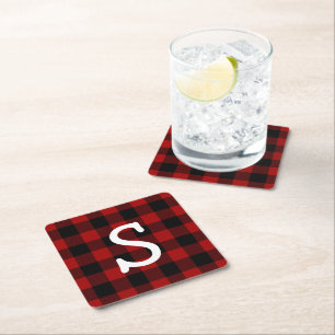 Monogrammed buffel plaid kartonnen onderzetters
