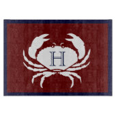 Monogrammed Burgundy Navy Blue White Crab Nautical Snijplank (Voorkant)