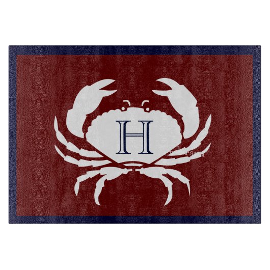 Monogrammed Burgundy Navy Blue White Crab Nautical Snijplank (Voorkant)