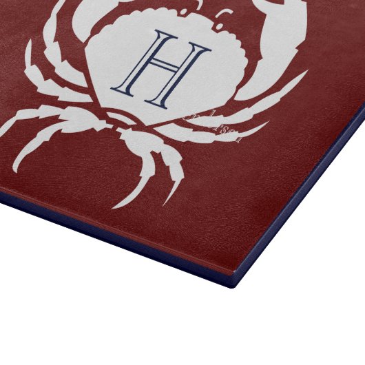 Monogrammed Burgundy Navy Blue White Crab Nautical Snijplank (Hoek)