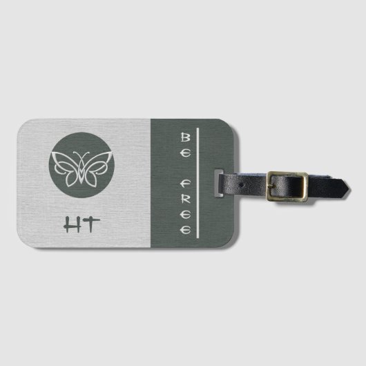 Monogrammed Butterfly Linen look Bagagelabel (Voorkant (horizontaal))