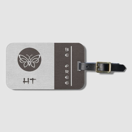 Monogrammed Butterfly Linen look Bagagelabel (Voorkant (horizontaal))