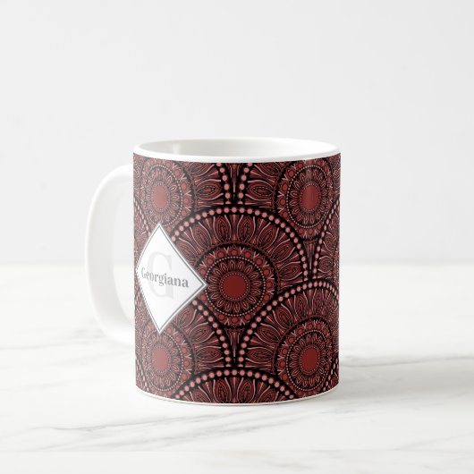 Monogrammed Cabernet koraal wervelpunt Mandala Dec Koffiemok (Voorkant links)