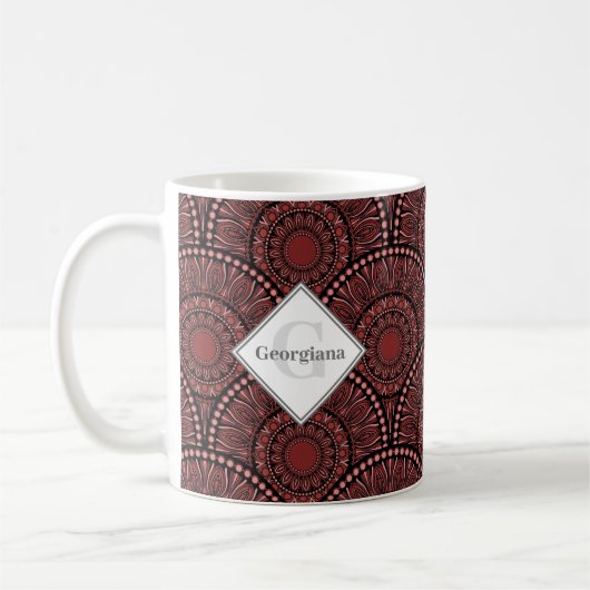 Monogrammed Cabernet koraal wervelpunt Mandala Dec Koffiemok (Links)