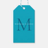 Monogrammed Calligraphy Azure Blue Modern Plain Cadeaulabel (Voorkant)