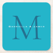 Monogrammed Calligraphy Azure Blue Modern Plain Kartonnen Onderzetters (Voorkant)