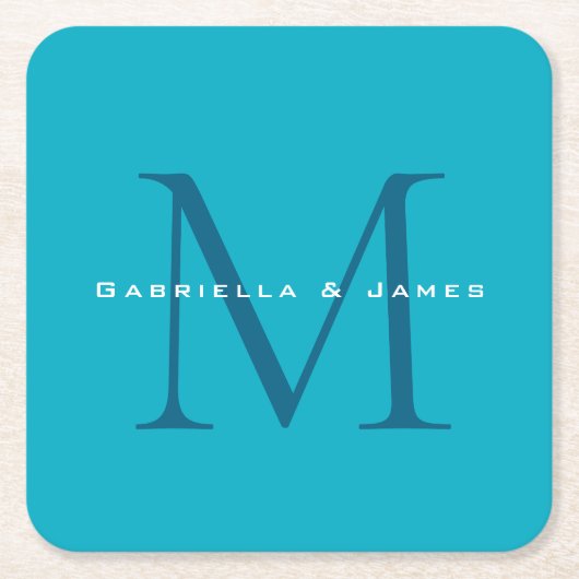 Monogrammed Calligraphy Azure Blue Modern Plain Kartonnen Onderzetters (Voorkant)