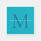 Monogrammed Calligraphy Azure Blue Modern Plain Servet (Voorkant)