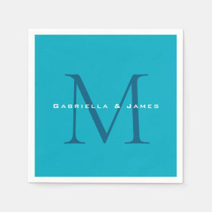 Monogrammed Calligraphy Azure Blue Modern Plain Servet