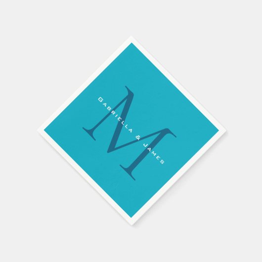 Monogrammed Calligraphy Azure Blue Modern Plain Servet (Hoek)