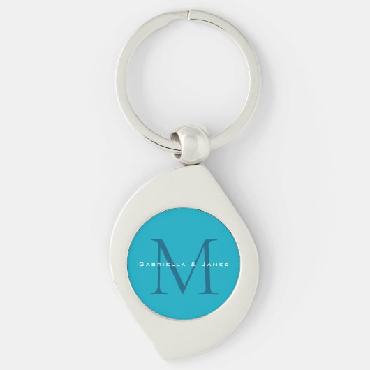 Monogrammed Calligraphy Azure Blue Modern Plain Sleutelhanger (Voorkant)
