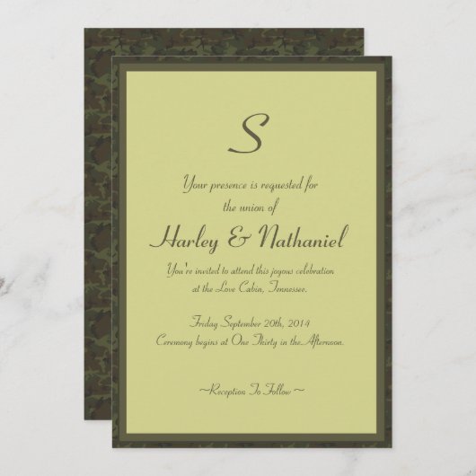 Monogrammed Camo Wedding Kaart (Voorkant / Achterkant)