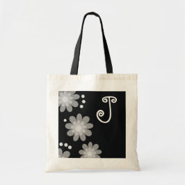 Monogrammed-canvas tassen:Zilveren grijze bloemen Tote Bag