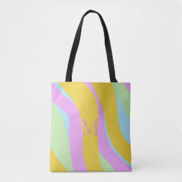Monogrammed Caribe Geel, Licht Blauw, Roze, Munt Tote Bag
