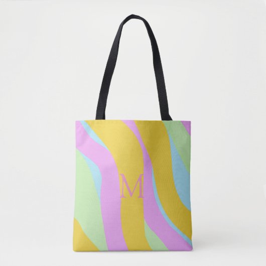 Monogrammed Caribe Geel, Licht Blauw, Roze, Munt Tote Bag (Voorkant)