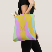 Monogrammed Caribe Geel, Licht Blauw, Roze, Munt Tote Bag (Dichtbij)