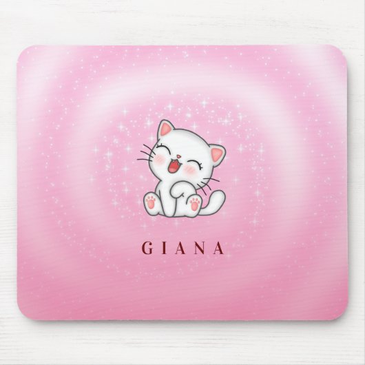 Monogrammed Cat White Stars Muismat (Voorkant)