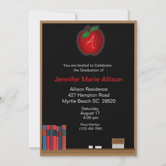 Monogrammed Chalkboard Teacher Afstuderen Invite Kaart (Voorkant)