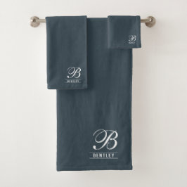 Monogrammed Charcoal Grey Bad Handdoek