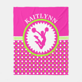 Monogrammed Cheer/Pom Pink en Green Polka-Stippen Fleece Deken