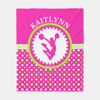 Monogrammed Cheer/Pom Pink en Green Polka-Stippen Fleece Deken