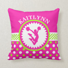 Monogrammed Cheer/Pom Pink en Green Polka-Stippen Kussen