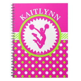 Monogrammed Cheer/Pom Pink en Green Polka-Stippen Notitieboek