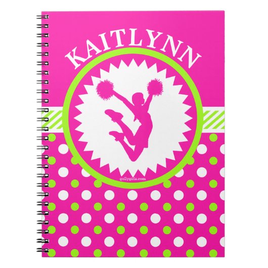 Monogrammed Cheer/Pom Pink en Green Polka-Stippen Notitieboek (Voorkant)