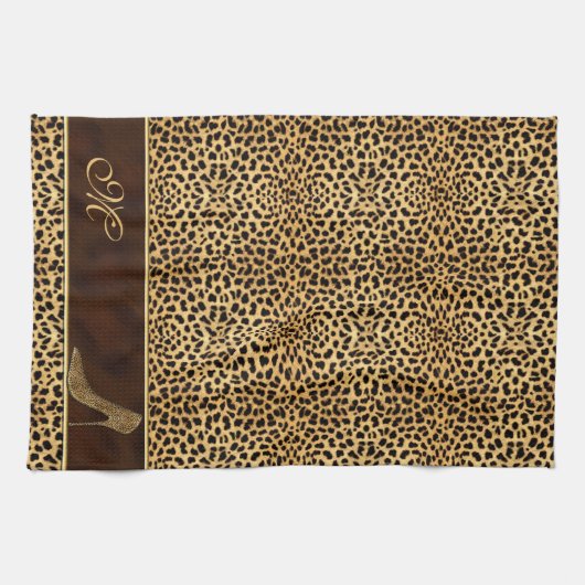 Monogrammed Cheetah Animal Print Theedoek (Horizontaal)