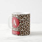 Monogrammed Cheetah Print en Cherry Red Mok (Voorkant links)