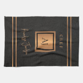Monogrammed chef-naam gepersonaliseerd zwart goud theedoek (Horizontaal)