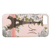 Monogrammed Cherry Blossom Eiffel Tower Case-Mate iPhone Case (Achterkant (Horizontaal))