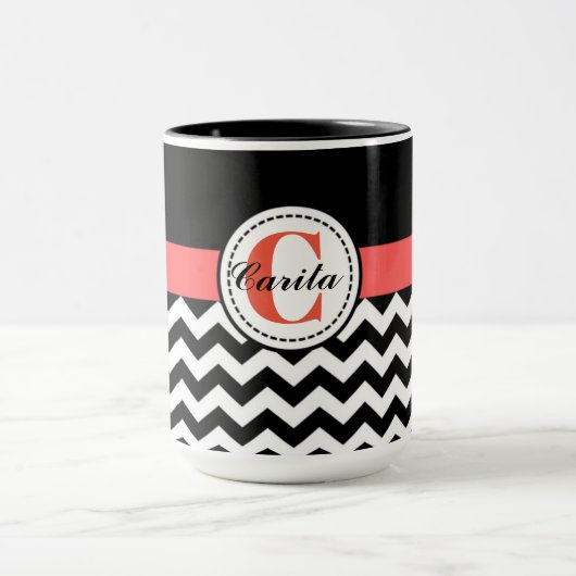 Monogrammed Chevron 15 Oz Combo Mok (Midden)