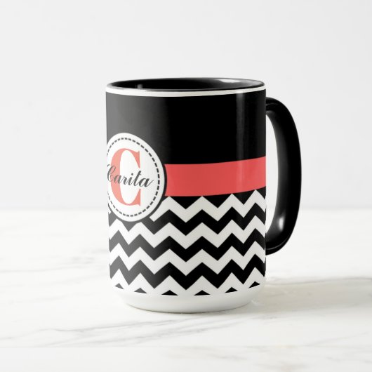 Monogrammed Chevron 15 Oz Combo Mok (Voorkant rechts)