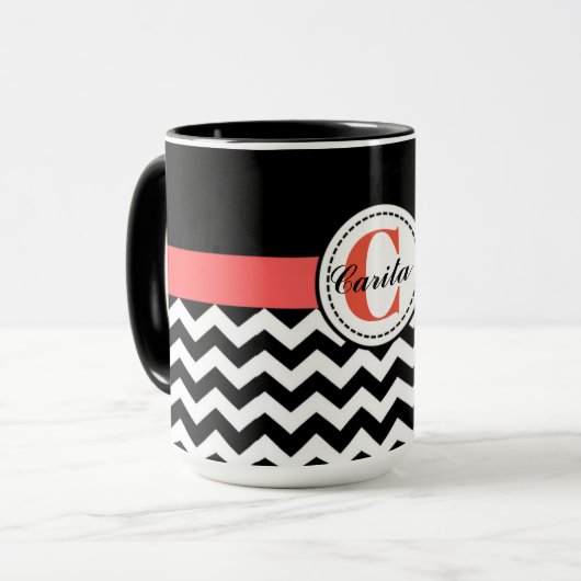 Monogrammed Chevron 15 Oz Combo Mok (Voorkant links)