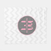 Monogrammed Chevron Name Pink Fleece Deken (Voorkant (Horizontaal))